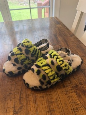 UGG Fluff Yeah Animalia Women s Leopard Faux Fur Slide Slippers Yellow/Black 7