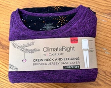 ClimateRight Cuddl Duds Base Layer Set Womens Size Small Shirt Leggings Purple