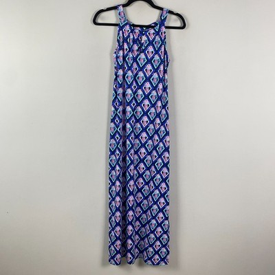 Lulu B Pineapple Print Maxi Dress Size XS Sleeveless Blue Pink Slit | eBay