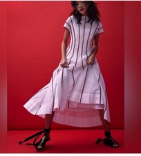 Tory Burch Honeycomb Eyelet Dress Midi Striped 2 $1498 Runway