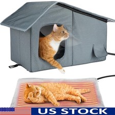 Heated Outdoor Cat House Waterproof Insulated Pet Shelter Easy Assembly Winter