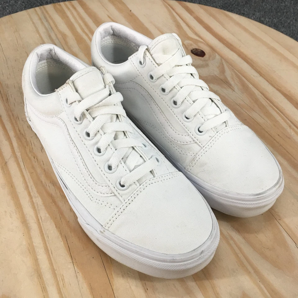 Vans Zapatos Mujer 7.5 Hombre 6 Old Skool Tenis Blanco Lona Con Cordones Parte Superior Baja Foto 3 de 4