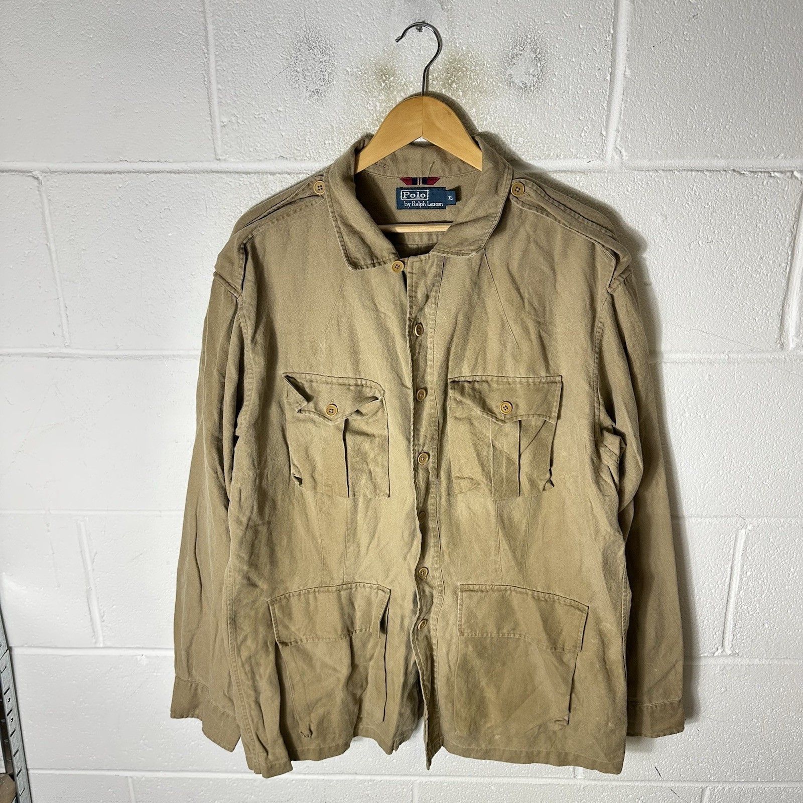 Vintage Polo Ralph Lauren Jacket Mens XL Beige Safari Jungle Chore Military RL