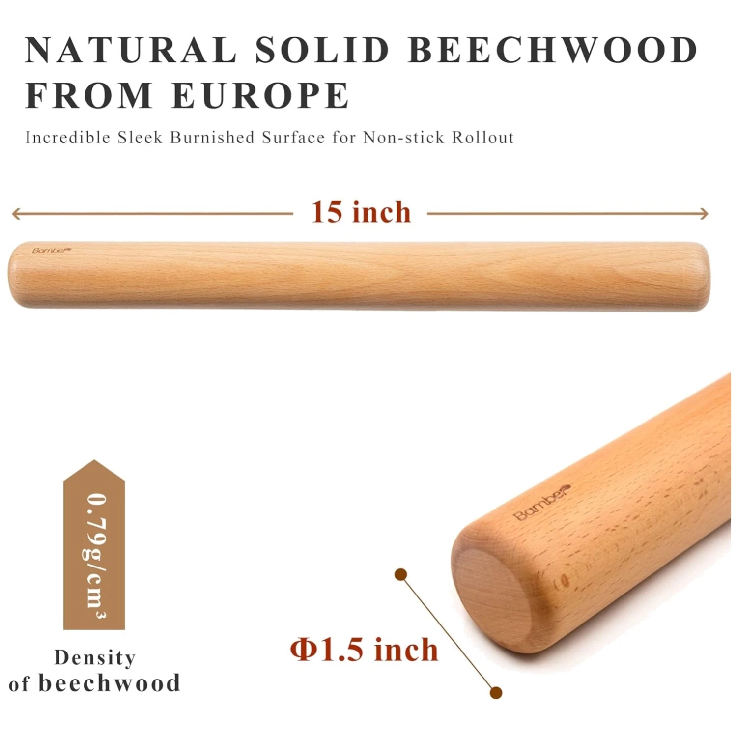 Small Wooden Rolling Dowel Stick, 1.5"
