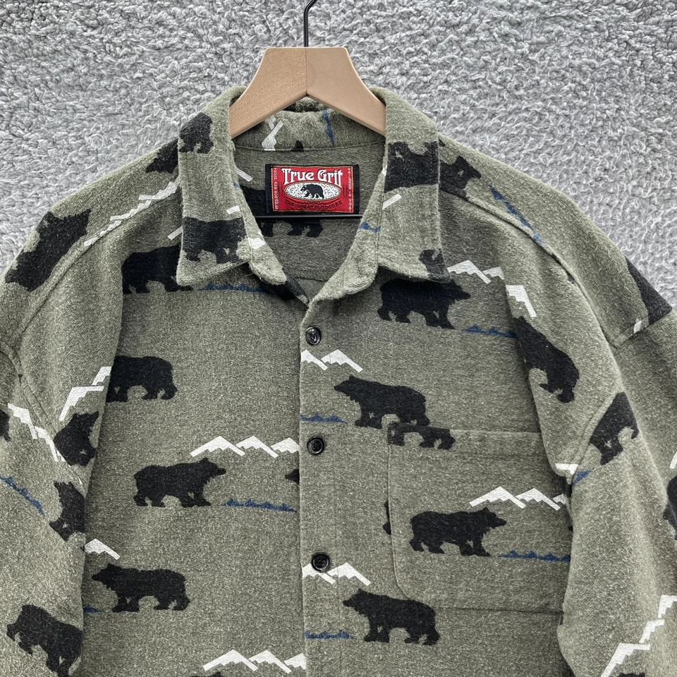 Camisa De Colección True Grit Para Hombres Grande Oso Verde Montaña Dos Osos Vellón Aire Libre EE. UU. Foto 2 de 4