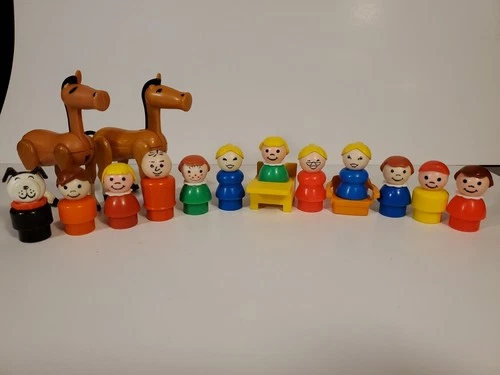 Vintage Fisher Price Little People Lot Figures Accessories Horses Dog Kids Man