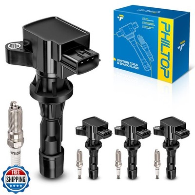 PHILTOP Set of 4 Ignition Coil Pack and Iridium Spark Plugs Fits for Mazda 20