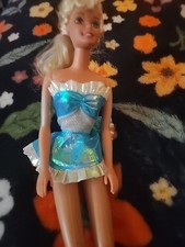 Barbie Clothes : Rare Shiny Blue Ballerina Tutu Dress with White Ruffle Trim