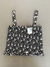PRIMARK TOP SZ SMALL BLACK WHITE FLORAL WOMENS CROP STRAPPY SPRING HOLIDAY