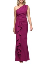Alex Evenings 8134475 One-Shoulder Cascade Ruffle Contour Gown Sz 4 Passion 299