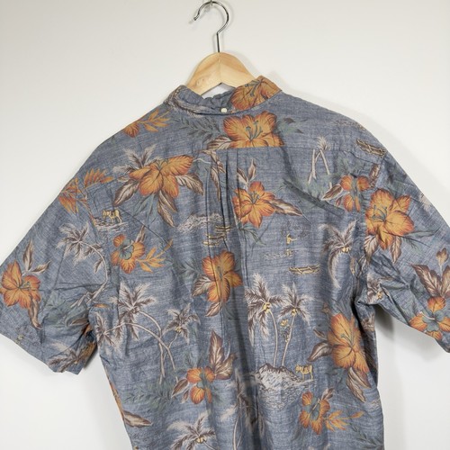 Reyn Spooner Shirt Men Size XL Grey Palm Trees Floral 1/4 Button Short Sleeve - Imagen 6 de 10