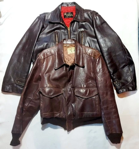 Two Vintage Mens Leather Jacket LOT Flight IKO & Ranch Coat SEARS "as-found" - product listing photo