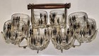 Vintage Federal Harlequin Roly Poly Black Gold Diamond Set Caddy & 8 Glasses EUC — photo 2