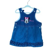 Vintage Disney Baby Minnie denim cotton sleeveless embroidered dress size 18 mo