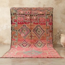 Vintage Bohemian Pink Brown Handmade Carpet Moroccan Beni Ourain Style Wool Rugs