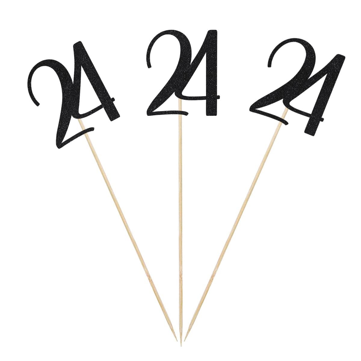 24th Birthday Black Glitter Centerpiece Sticks 12-Pack Table Decor
