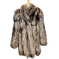 SILVER FOX REAL FUR COAT JACKET VOLUMINOUS TH...