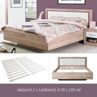 Holzbett 160X200 Massiv Doppelbett Polsterbett Lattenrost Bett Leder Homestyle4U