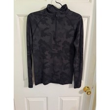 All in Motion Boys Soft Stretch 1/4 Zip Pullover Black Camo Sz 12/14 Large
