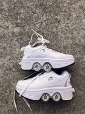Girls White Roller Skate Sneakers Shoes w/ Built-In Wheels EU 36 CM 24
