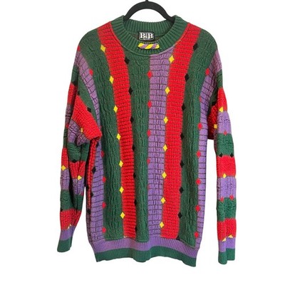 B FOR B Vintage 3D Textured Knit Sweater Mens 48 Made in Italy Wool Blend Multi