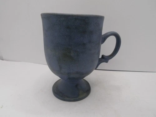 Vintage Studio Pottery Blue Glazed Pedestal Mug Handmade Artisan Stoneware Cup