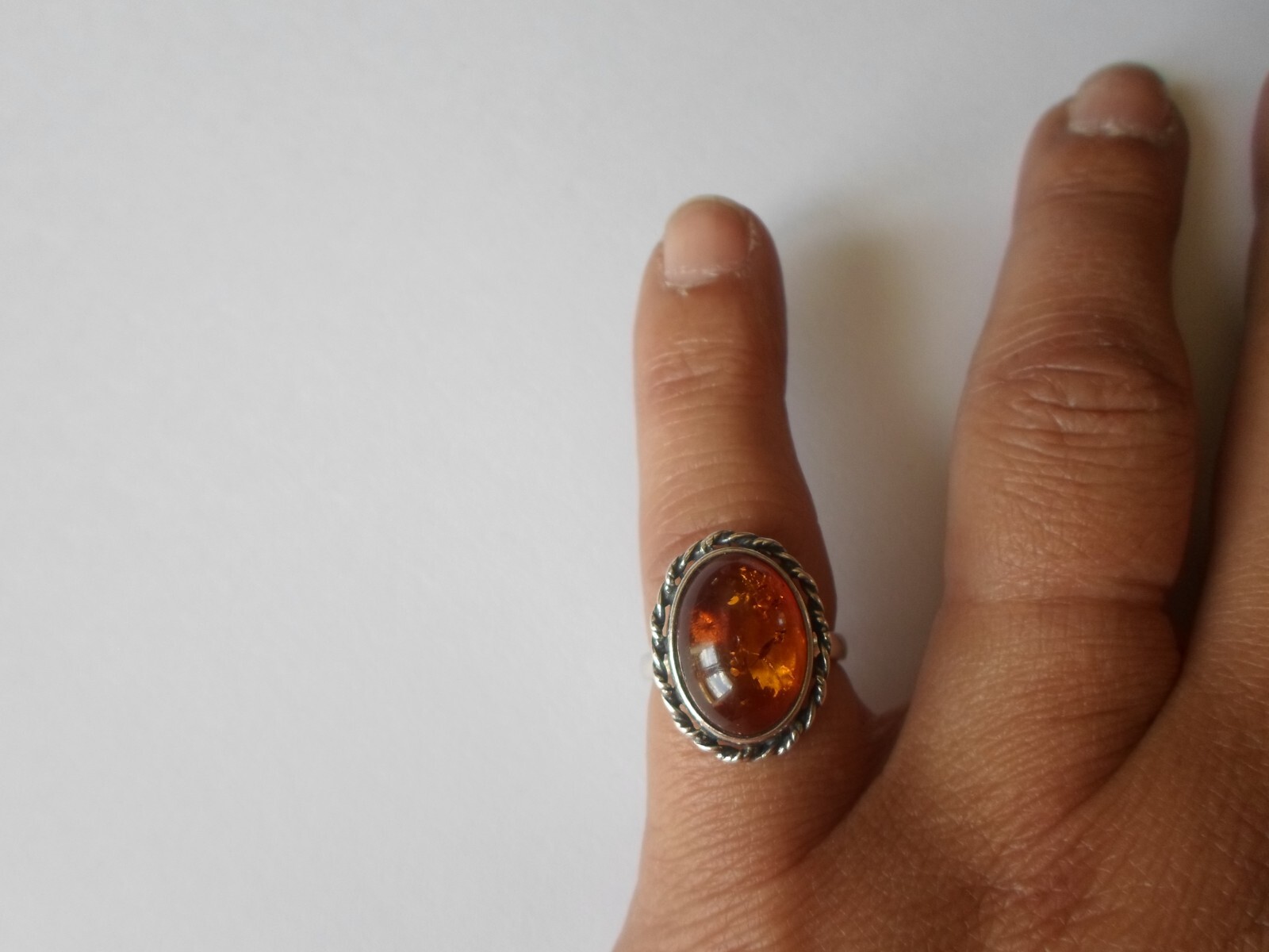solid silver ring, honey amber cabochon, size 48 - image 3