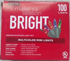 Living Solutions 100 Incandescent Multicolor Mini Lights NIB
