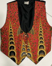 Vintage 90s Bohemian Mardi Gras Fiesta Gold Beaded Unisex Vest One Size