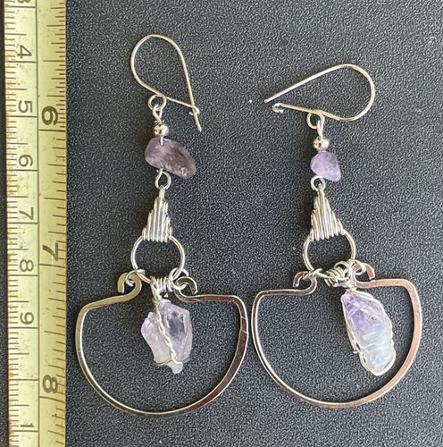 Peruvian Purple Amethyst Semi-Precious Stone Earrings Dangle Drop Boho - Picture 2 of 5