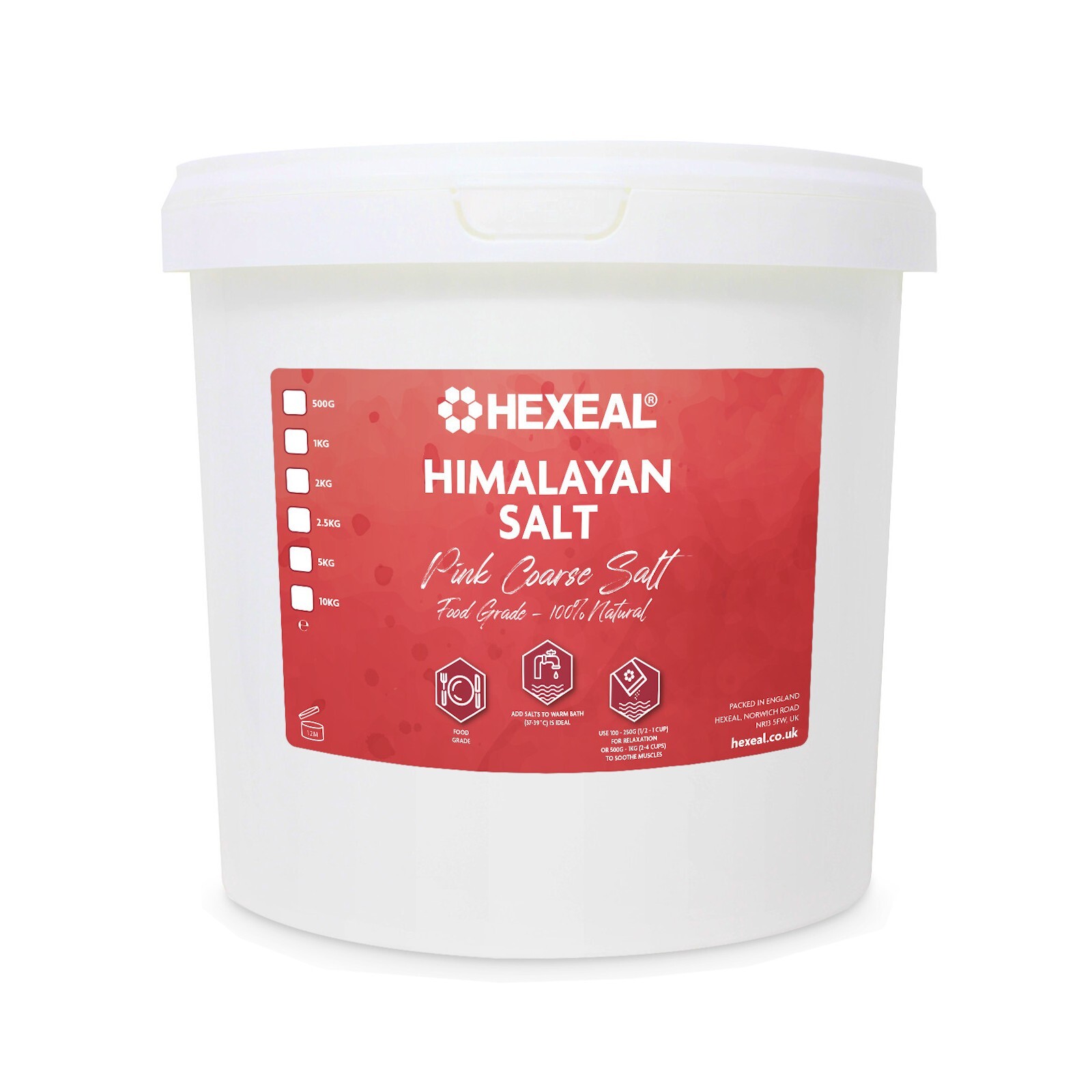 Hexeal Himalayan Pink Salt 2.5kg – 2.5kg Bucket 100% Natural Coarse Food Grade