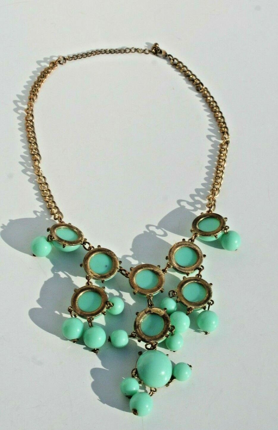 Vtg Necklace Faux Turquoise Cabochon Chandelier Statement Chunky 19"
