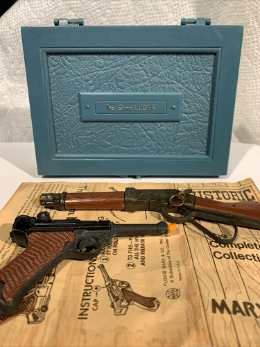 VTG Marx Miniature Set 9mm Luger Case 2 Cap Pistol Gun Rifle Official Mares Laig
