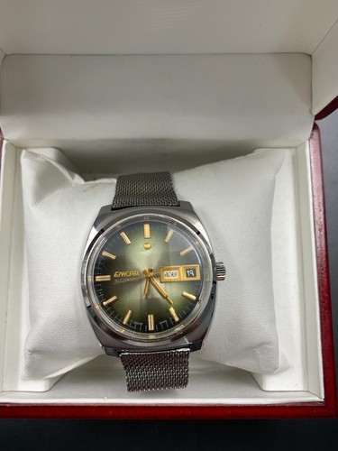 1970's Vintage Enicar Ocean Pearl Automatic Watch Green Dial Day Date Mens 35mm - Picture 3 of 24