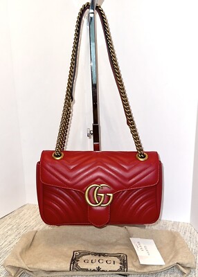 Authentic Gucci GG Marmont Shoulder Bag Small Red Leather | eBay