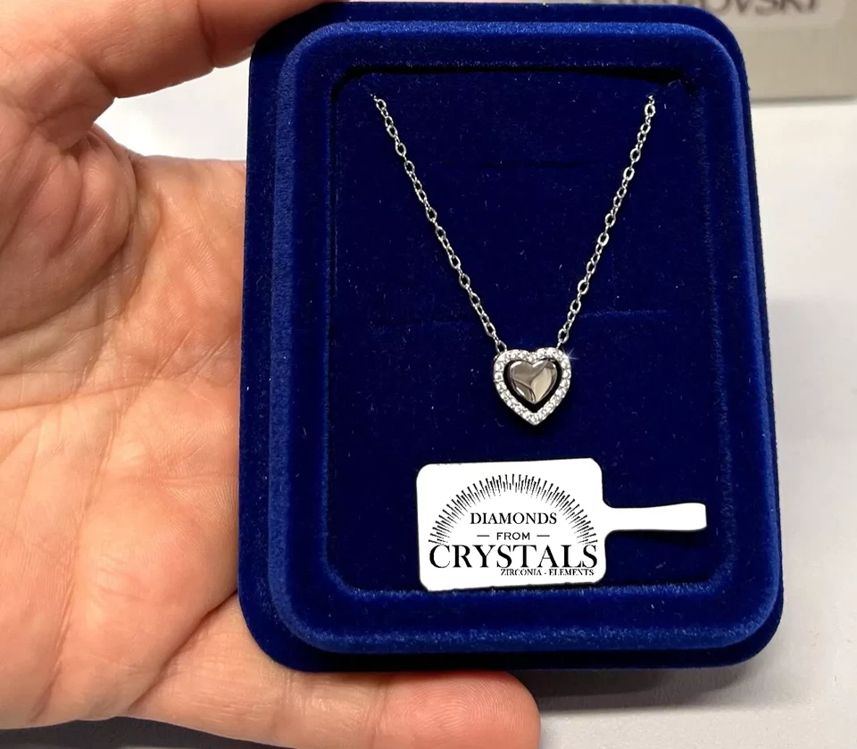 Collana Cuore Dentro pl. oro Bianco 18k Girocollo con Cristalli Zirconi S/81 - Immagine 2 di 4