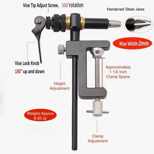 Wifreo C-clamp 360 degree Rotary Fly Tying Vise - 2mm Steel Hardened Jaws