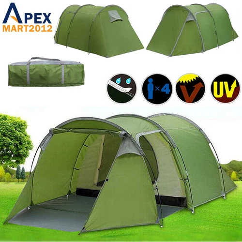 Waterproof Tunnel Camping Tent Outdoor Family Hiking Sun Protection Double Layer