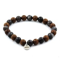 Armband Perlen Labradorit + Holz 8 Mm. Made In Frankreich
