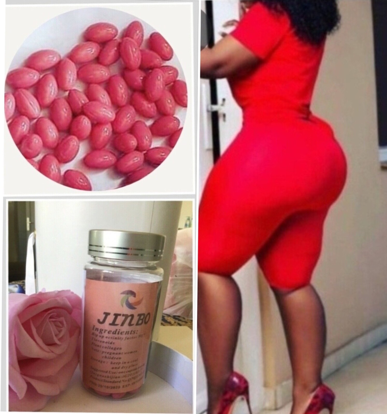 Gélules Jinbo Rose formule tonifiante et effet galbant fessiers