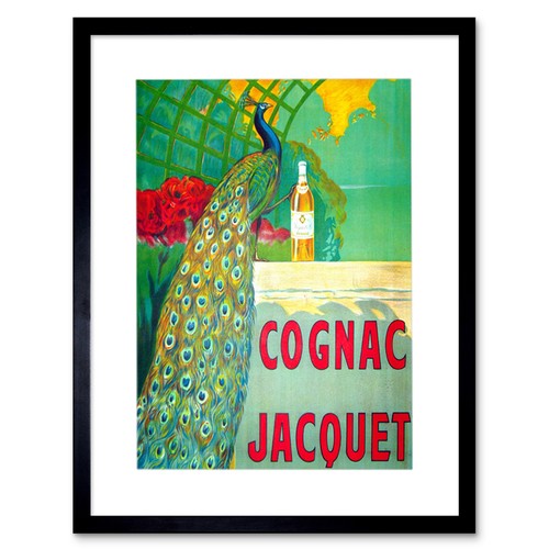 Wee Blue Coo Stampa D'Arte Colorata Con Bicchiere Di Cognac E Pavone - Quadro Su Tela Con Cornice, 30x41 Cm
