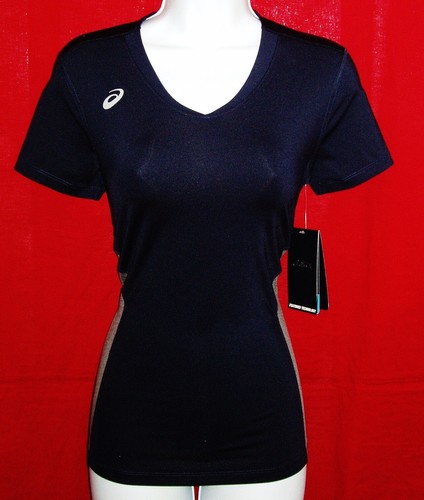 ASICS MOTION DRY WOMEN'S SHORT SLEEVE V-NECK LOGO TOP SIZE STRETCHY SMALL NWT - 第 5/11 張圖片
