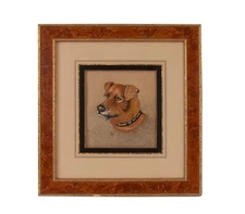 Victorian Stitch Work Portrait of Dog Silk Embroidery 19th century