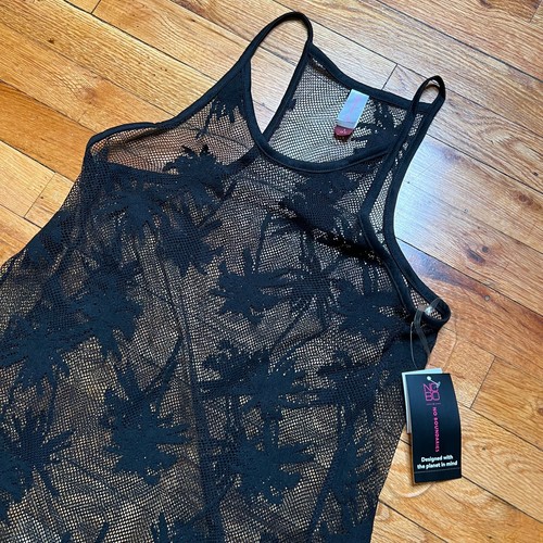 No Boundaries Netz Strand Cover Up Palmenmuster Neu mit Etikett Größe S/3-5 eingestellt schwarz - Bild 3 von 7