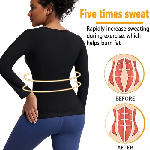 Damen Sauna Anzug Schwitzen Schlankmacher Weste Body Shaper Reißverschluss Langarm Fitnessstudio Tops - Bild 8 von 13