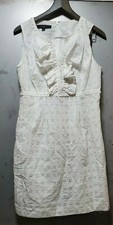 🛍 Nine West Ivory White Eyelet Cotton V Neck Sleeveless Lined Dress ~ 14 M3020