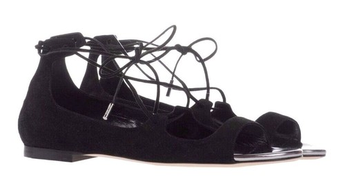 B5 Auth JIMMY CHOO Vernie Black Suede Lace Up Ballet Flat Shoes Size 37.5 $775 - Picture 2 of 9
