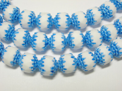 25 White with Blue ends Cathedral Czech Glass 8mm beads 