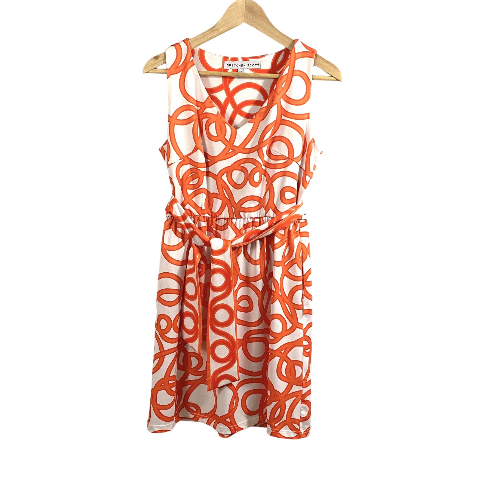 Vestido de Noche Gretchen Scott Fecha Talla XS Estampado de Tanga Naranja Blanco