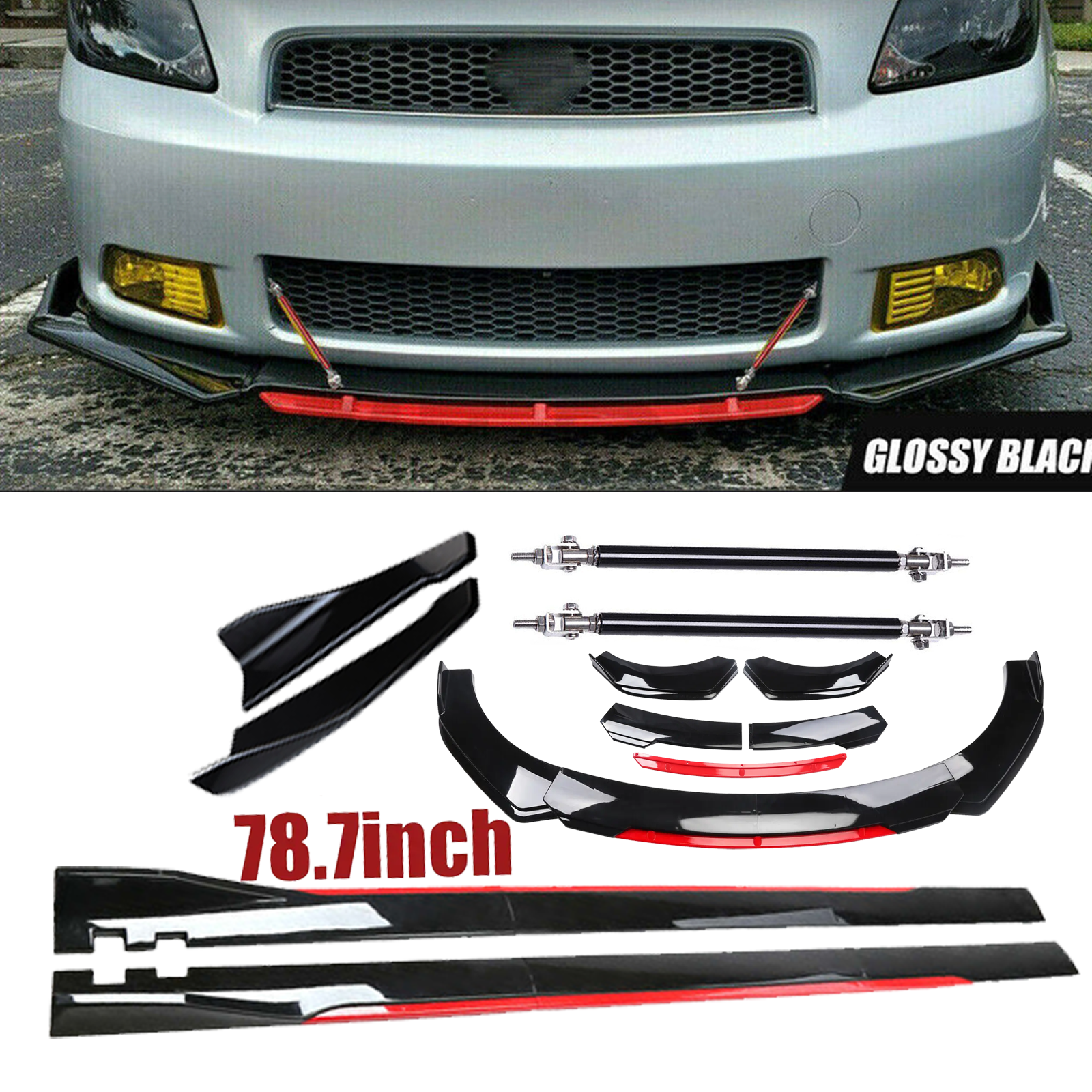 For Scion tc xb Front Bumper Lip Splitter + Side Skirt Glossy Black +Red
